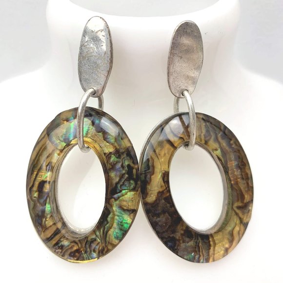 Robert Lee Morris Soho Silvertone Abalone Ring post back earrings - Picture 1 of 3